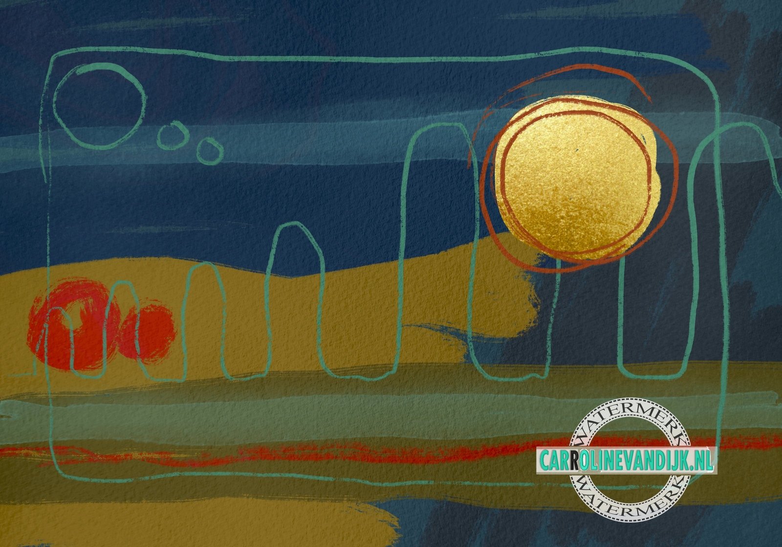 Abstract schilderij blauw- goud