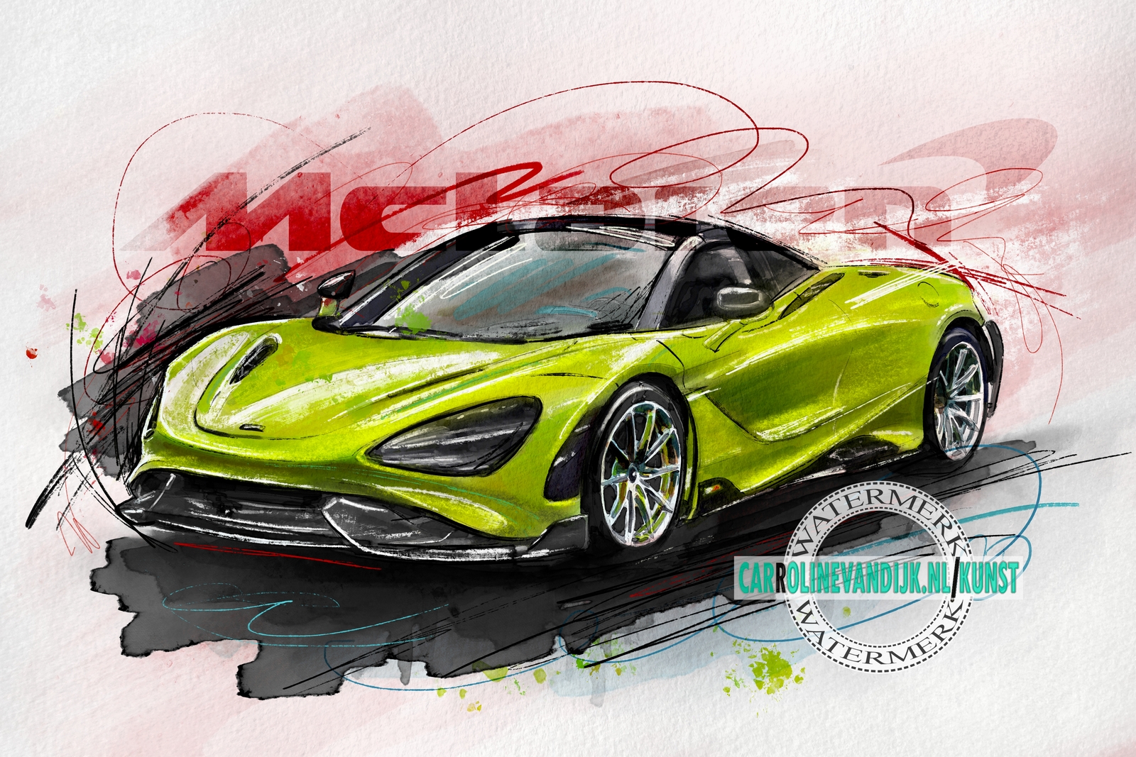 Schilderij McLaren, auto tekening door Carroline van Dijk