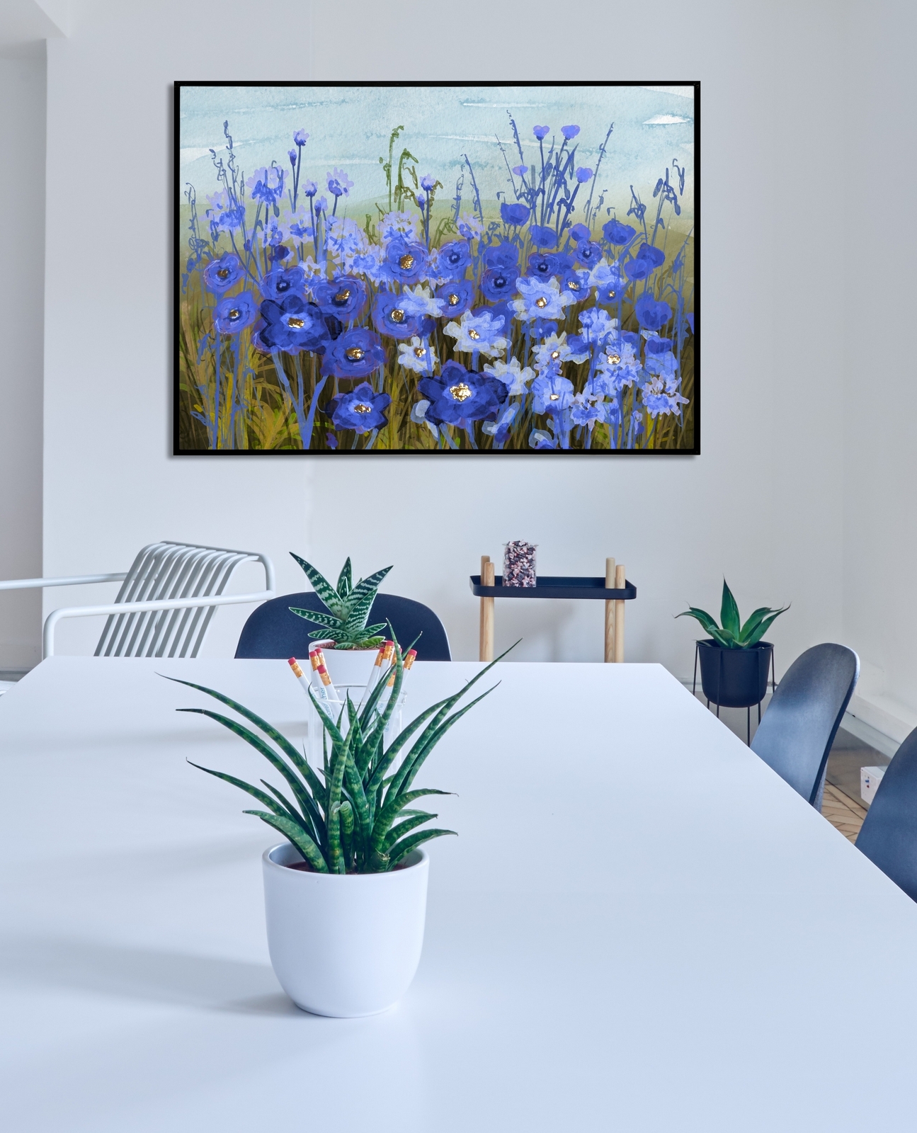 schilderij blauwe bloemen