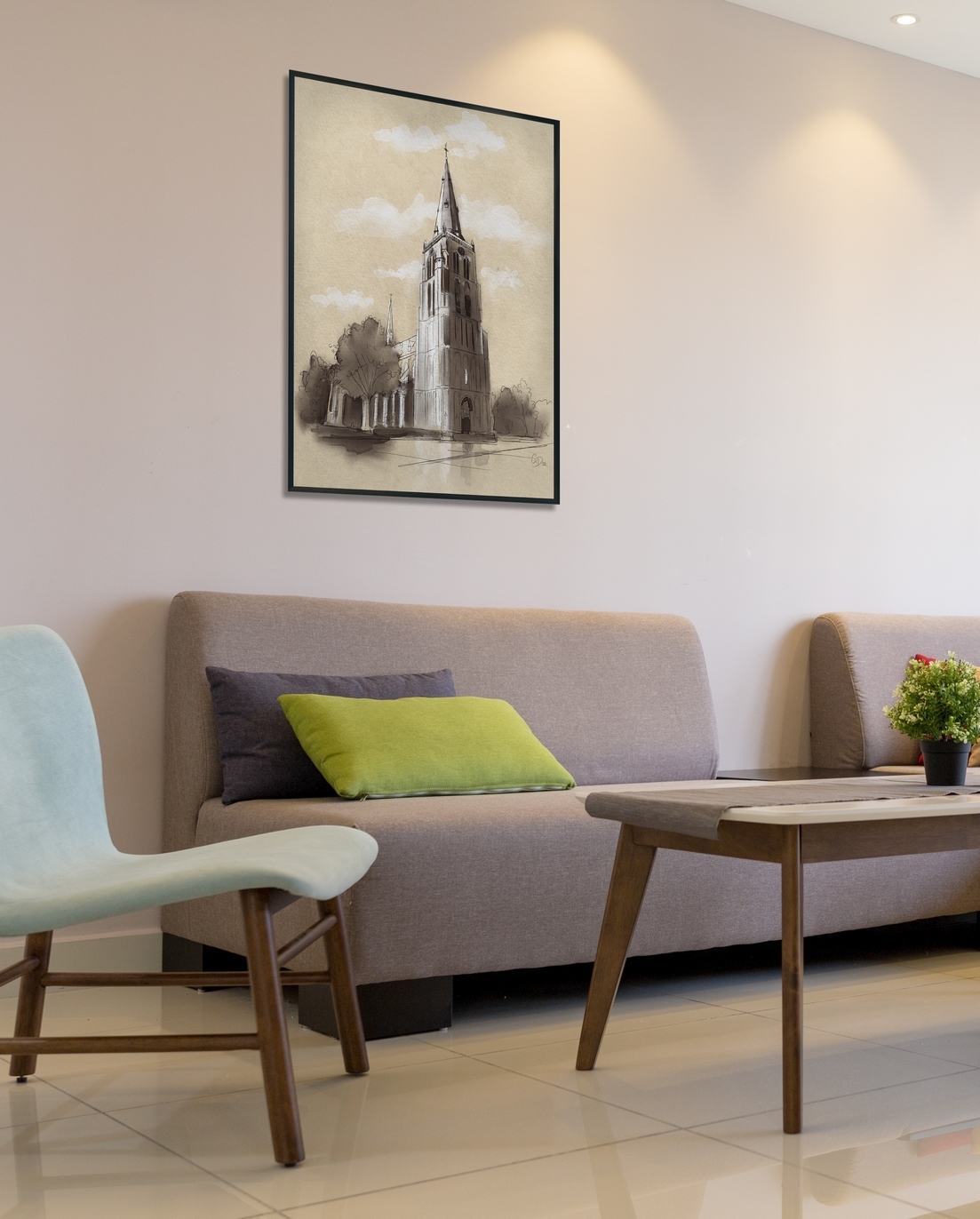 Pentekening kerk Berghem