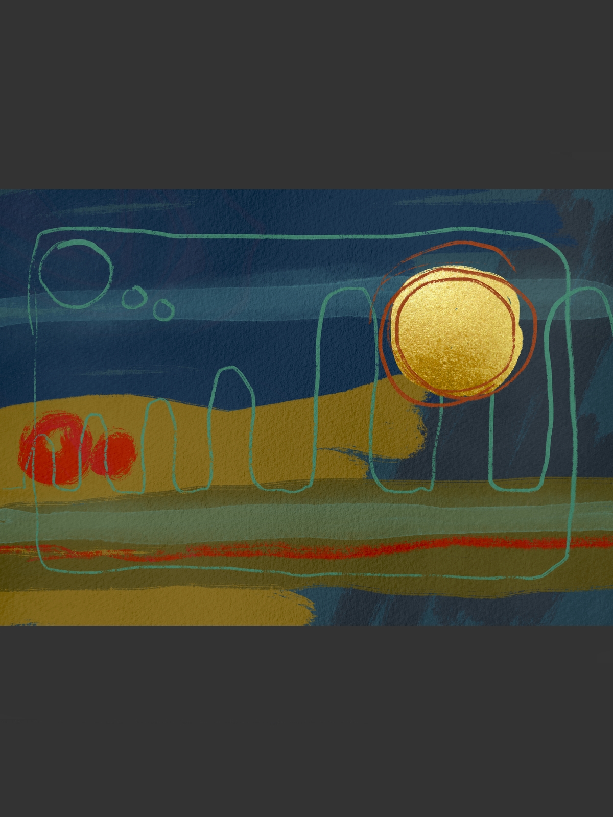 Abstract schilderij goud blauw