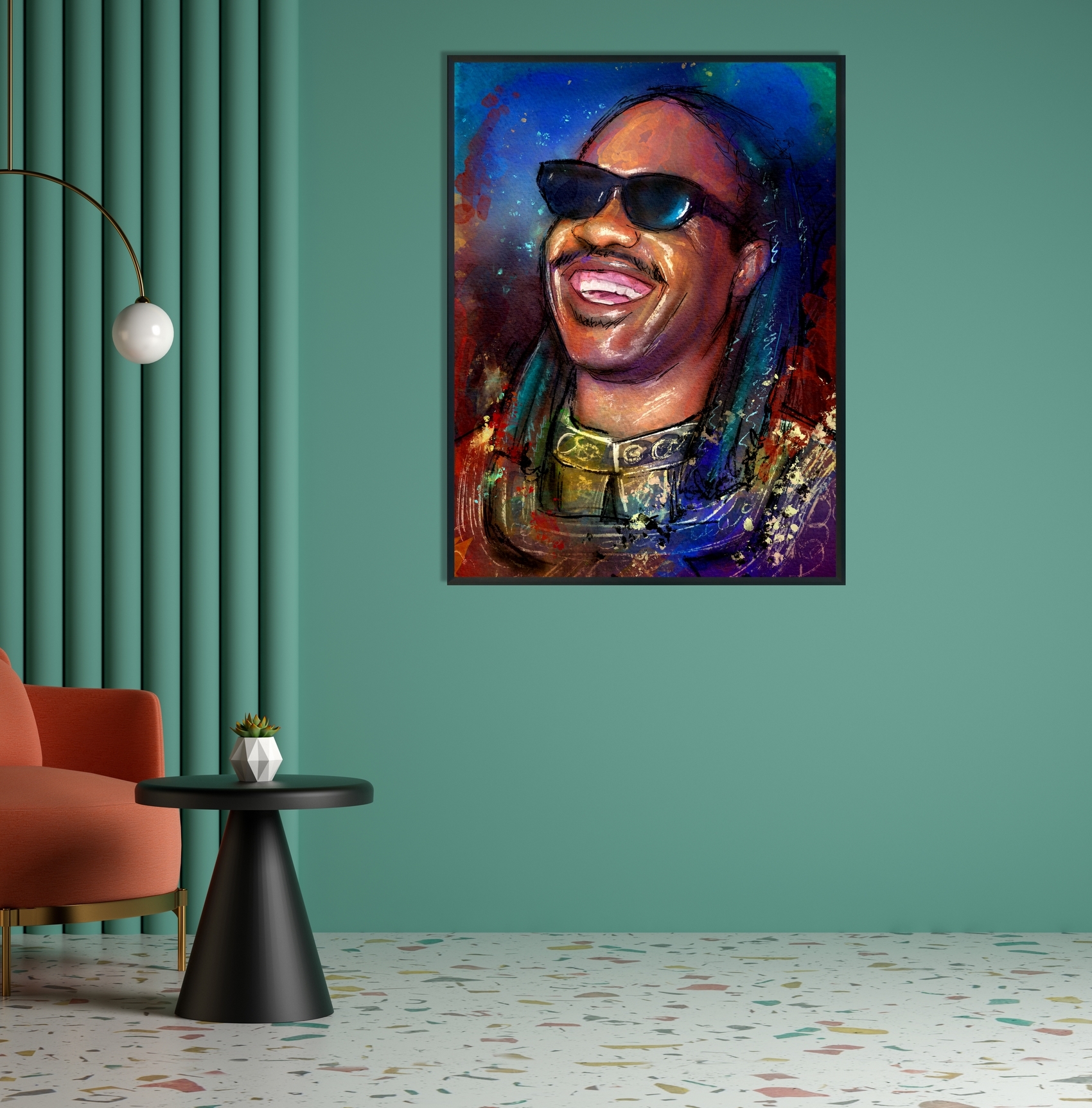 ingelijst schilderij Stevie Wonder